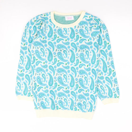Savido Womens Blue Crew Neck Paisley Polyester Pullover Jumper Size S
