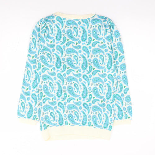 Savido Womens Blue Crew Neck Paisley Polyester Pullover Jumper Size S