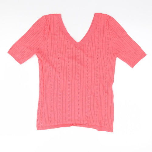 TU Womens Pink V-Neck  Viscose Pullover Jumper Size 10