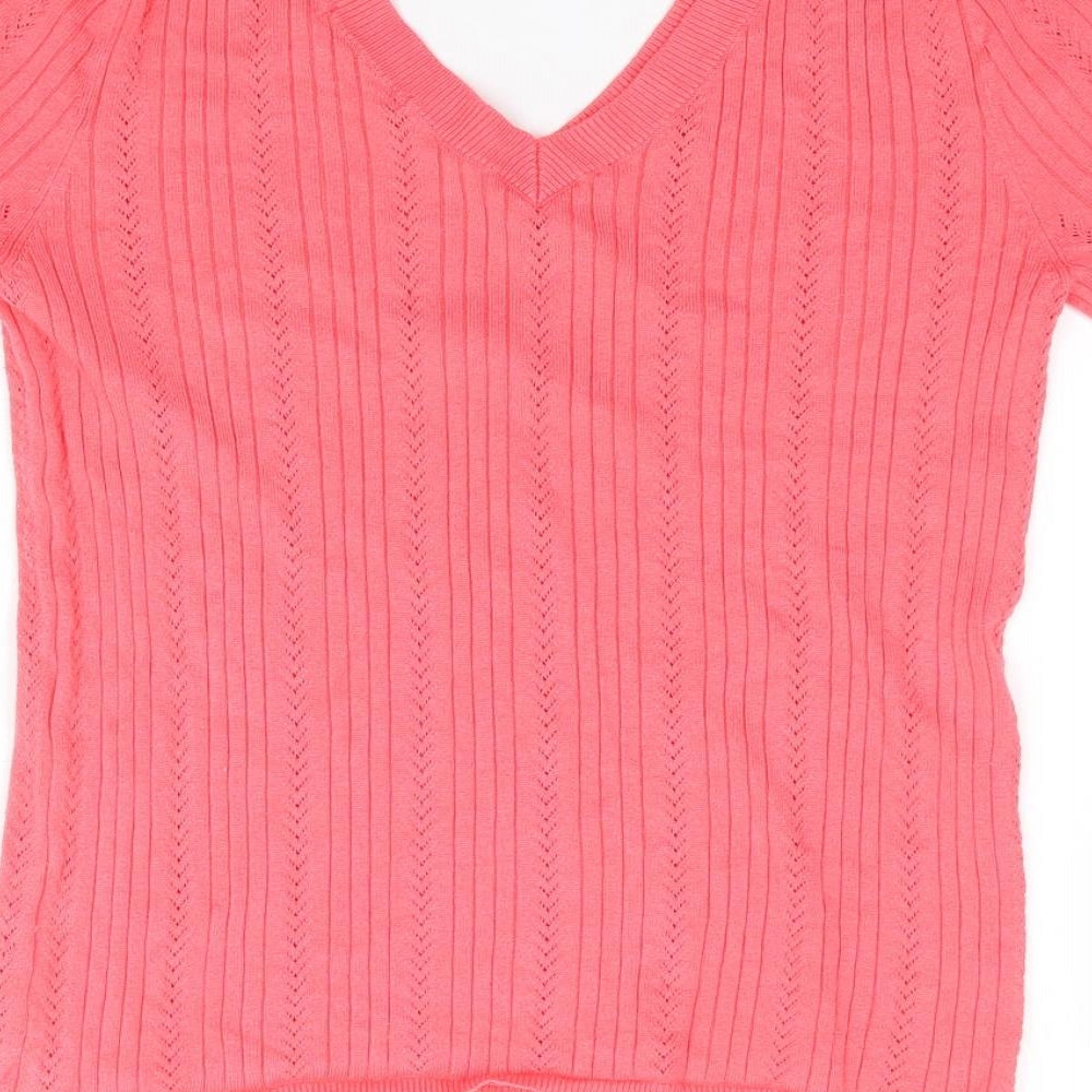 TU Womens Pink V-Neck  Viscose Pullover Jumper Size 10