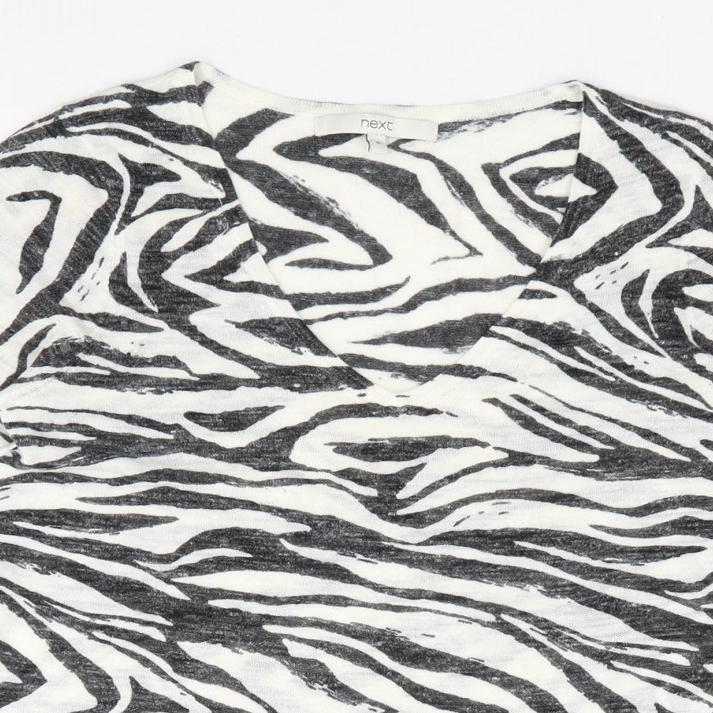 NEXT Womens Ivory V-Neck Geometric Acrylic Pullover Jumper Size 8