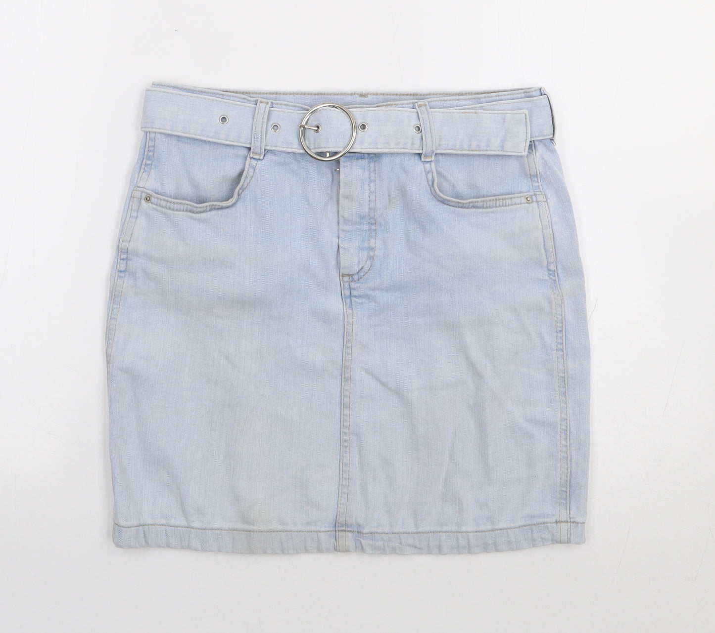 Primark Womens Blue  Cotton A-Line Skirt Size 12   Zip