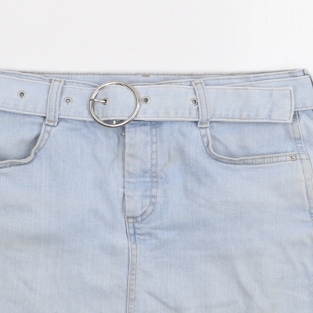 Primark Womens Blue  Cotton A-Line Skirt Size 12   Zip