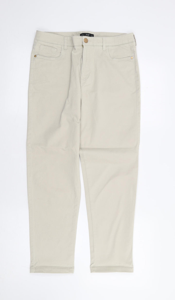 F&F Womens Beige Cotton Straight Jeans Size 10 L25 in Regular Zip
