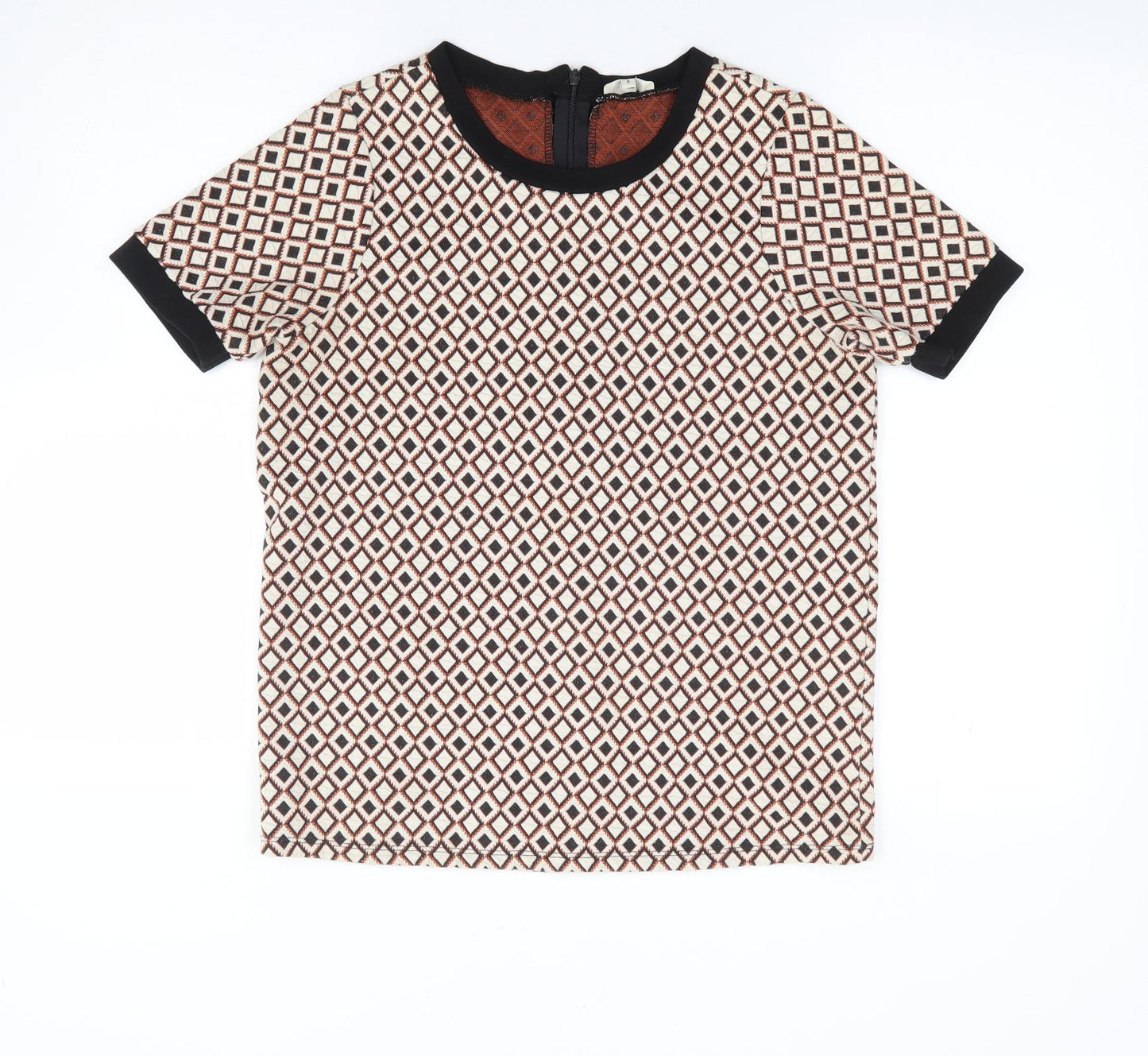 River Island Womens Multicoloured Geometric Polyester Jersey T-Shirt Size 8 Round Neck
