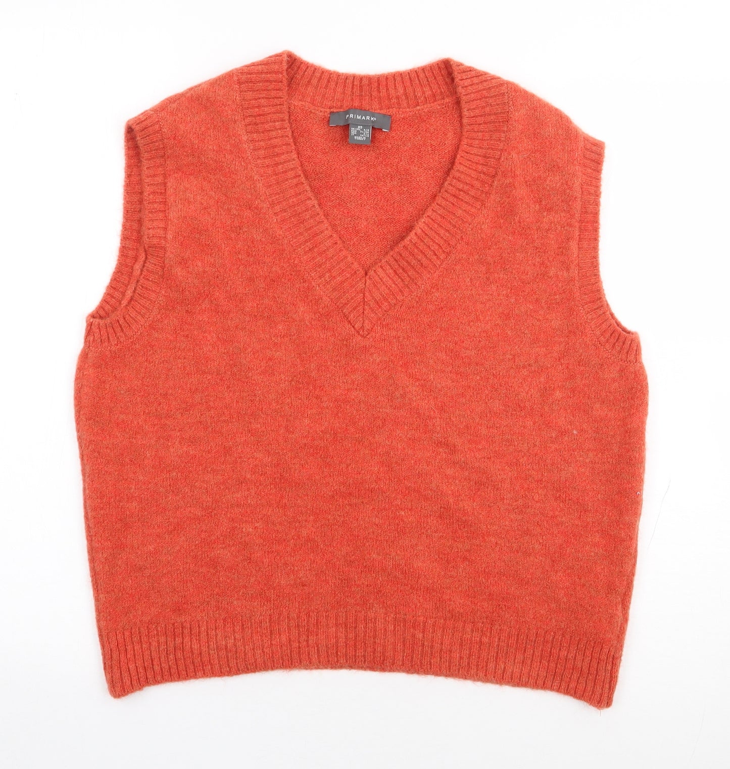 Primark Womens Orange V-Neck Acrylic Vest Jumper Size XS