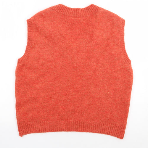 Primark Womens Orange V-Neck Acrylic Vest Jumper Size XS