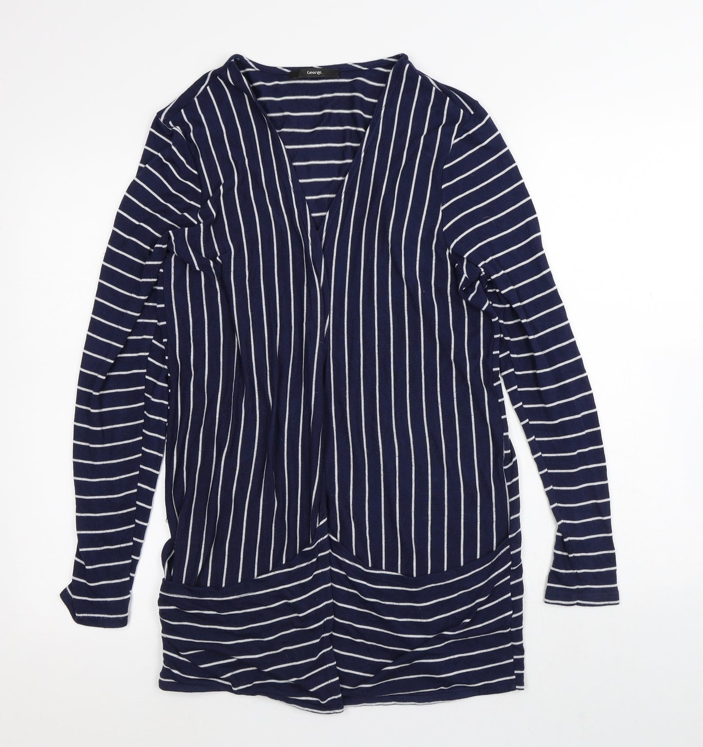 George Womens Blue Round Neck Striped Viscose Cardigan Jumper Size 16