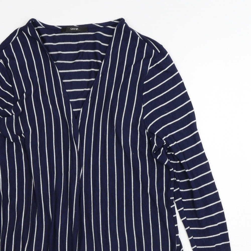 George Womens Blue Round Neck Striped Viscose Cardigan Jumper Size 16