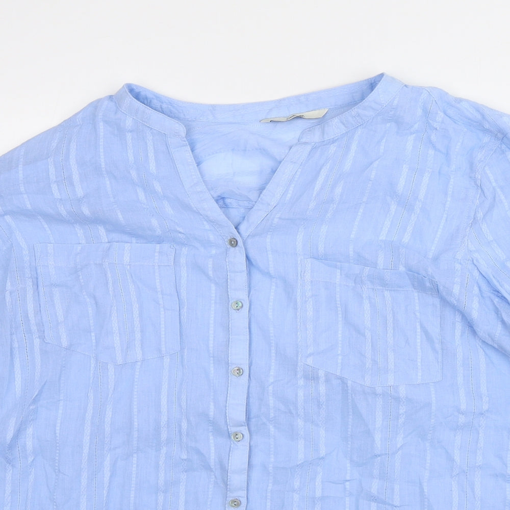 George Womens Blue Striped 100% Cotton Tunic Button-Up Size 16 Collared