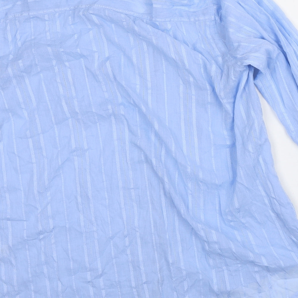 George Womens Blue Striped 100% Cotton Tunic Button-Up Size 16 Collared