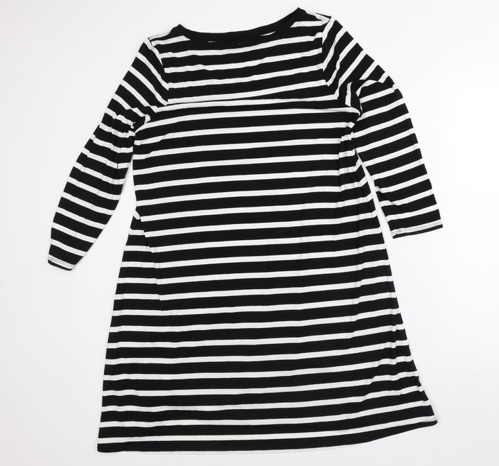 Amazon Womens White Striped Viscose T-Shirt Dress  Size M  Round Neck