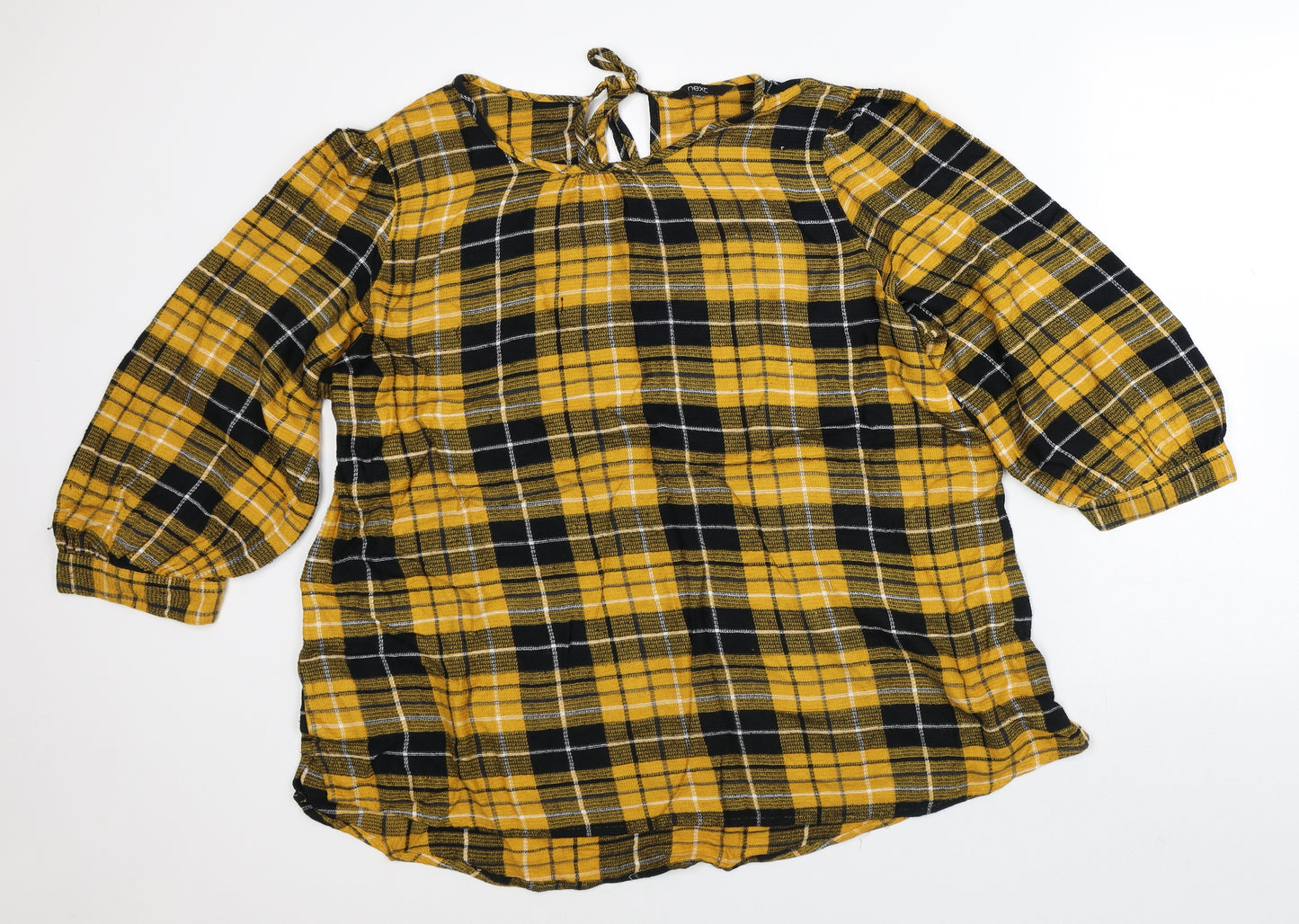 NEXT Womens Orange Plaid Polyester Tunic Blouse Size L Round Neck