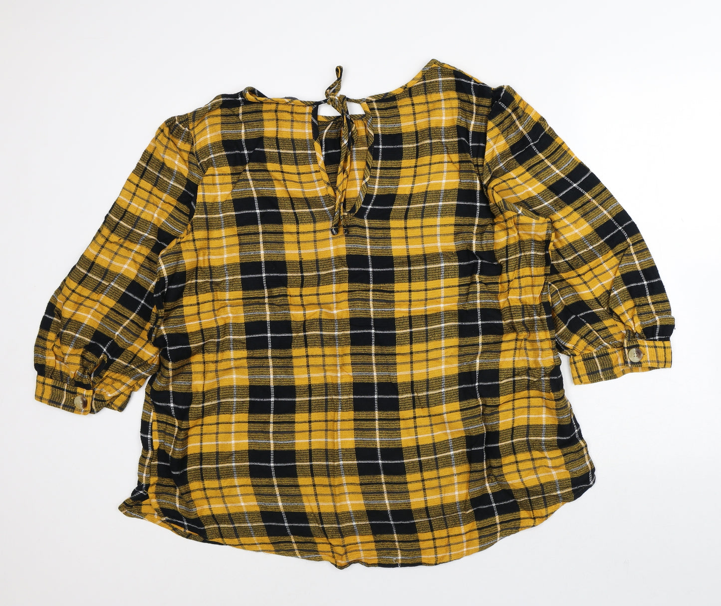 NEXT Womens Orange Plaid Polyester Tunic Blouse Size L Round Neck