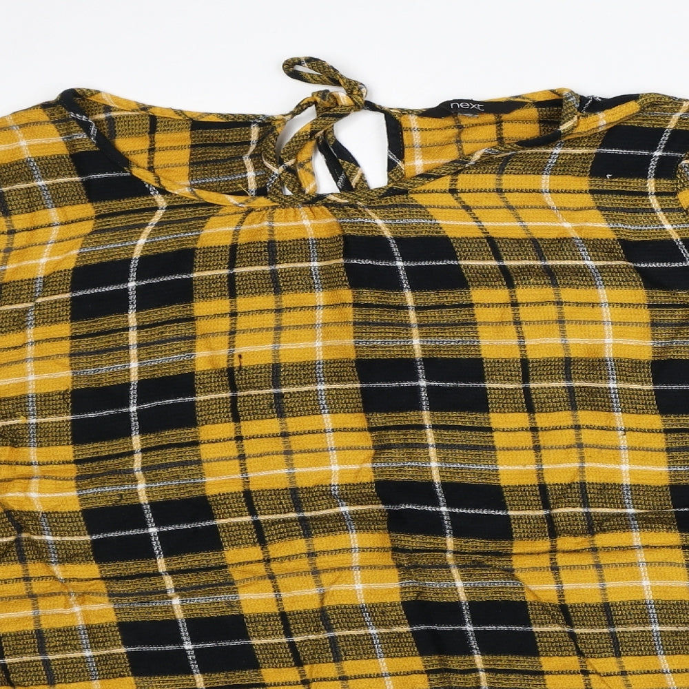 NEXT Womens Orange Plaid Polyester Tunic Blouse Size L Round Neck