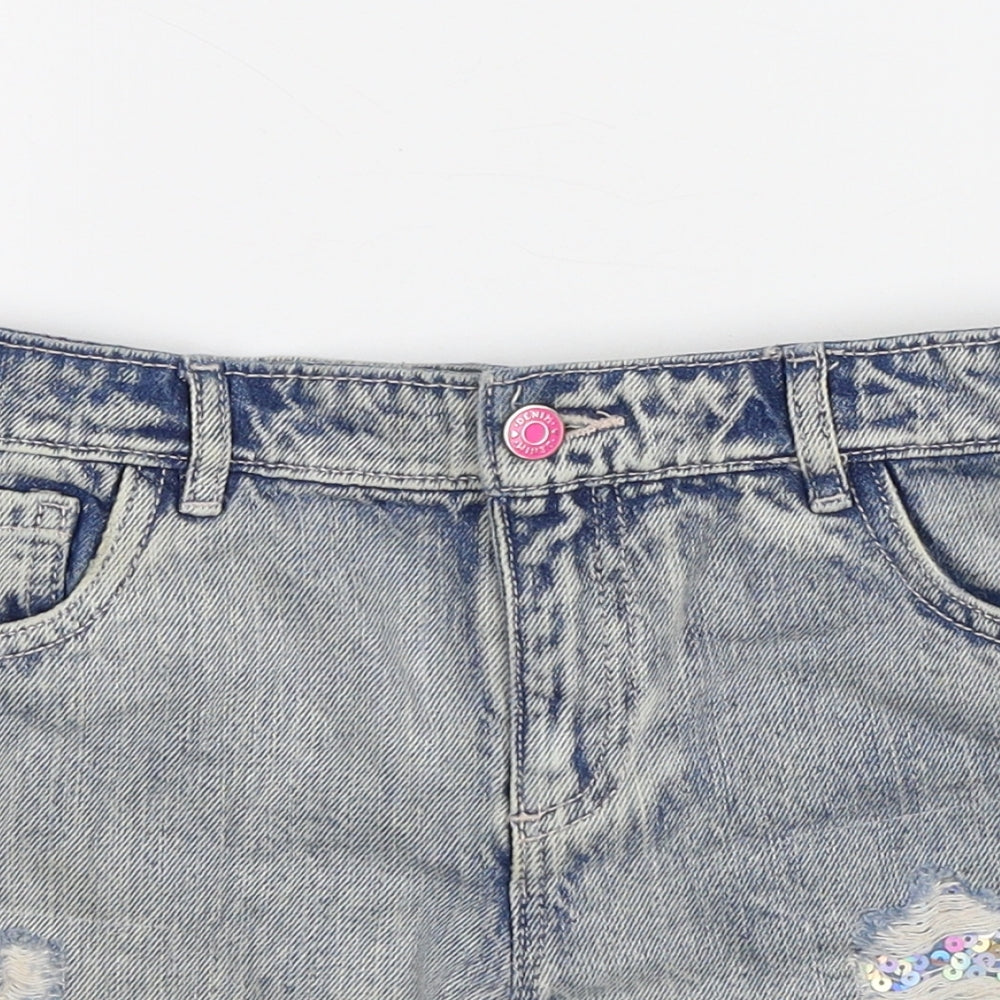 TU Girls Blue  100% Cotton Cut-Off Shorts Size 9 Years  Regular  - Distressed