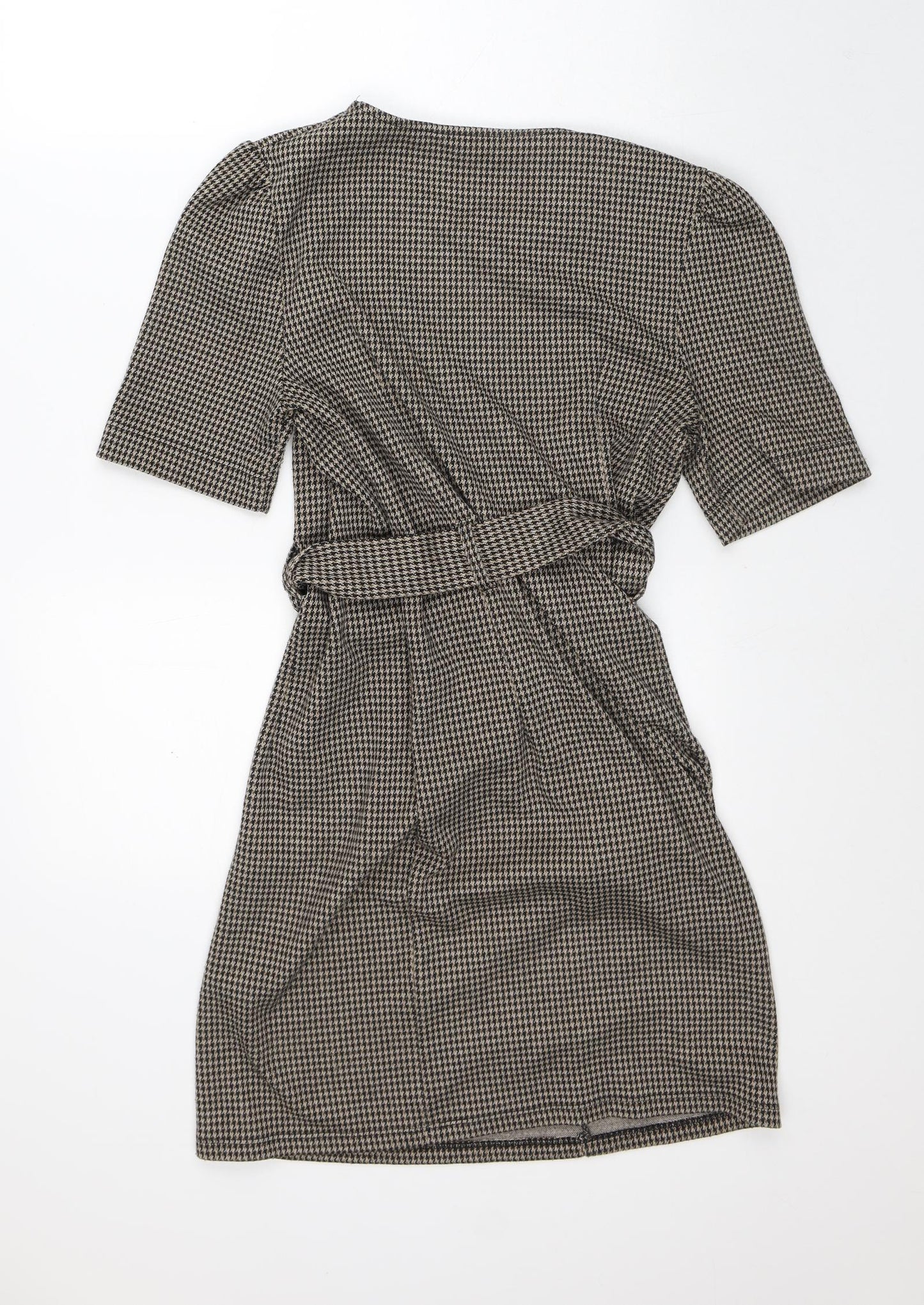 TU Womens Brown Houndstooth Polyester Fit & Flare  Size 12  Round Neck