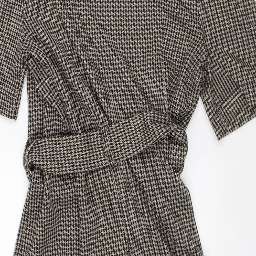 TU Womens Brown Houndstooth Polyester Fit & Flare  Size 12  Round Neck