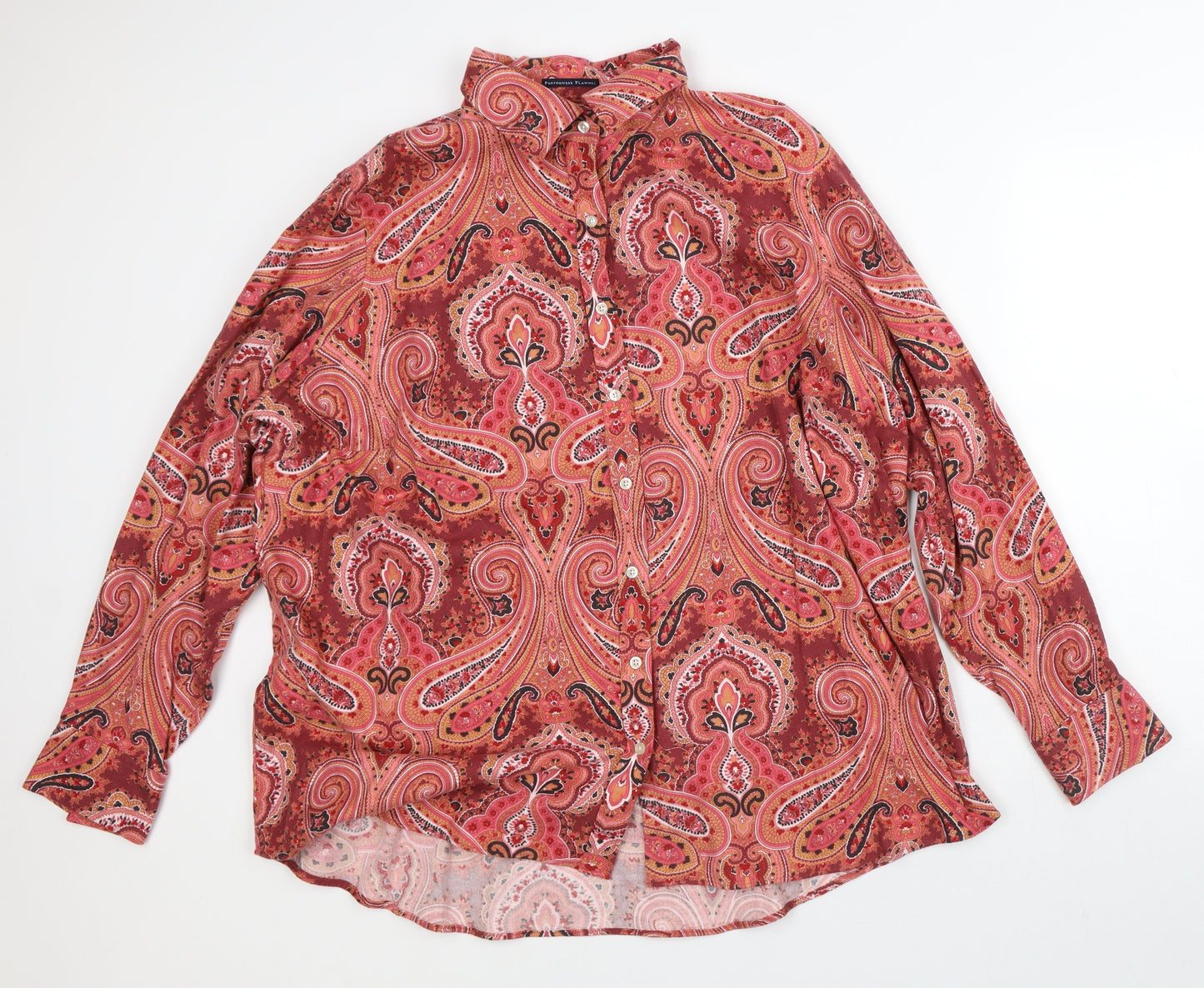 Lands' End Womens Red Geometric Cotton Basic Button-Up Size 2XL Collared