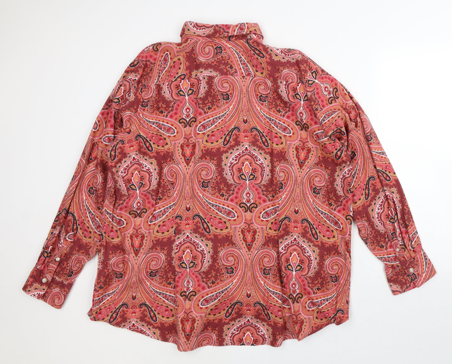 Lands' End Womens Red Geometric Cotton Basic Button-Up Size 2XL Collared