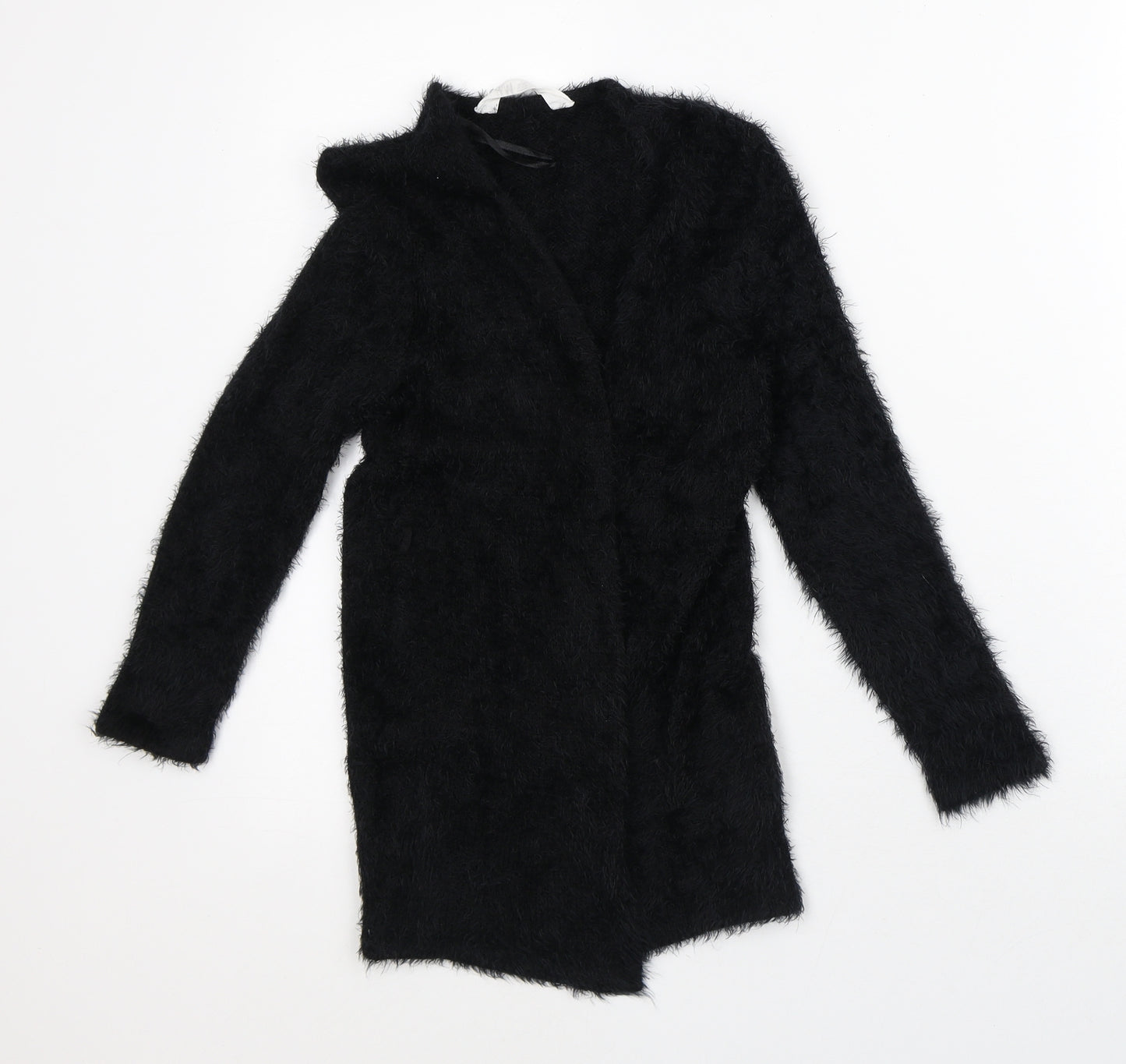 H&M Girls Black Round Neck  Polyamide Cardigan Jumper Size 4-5 Years   - Fluffy
