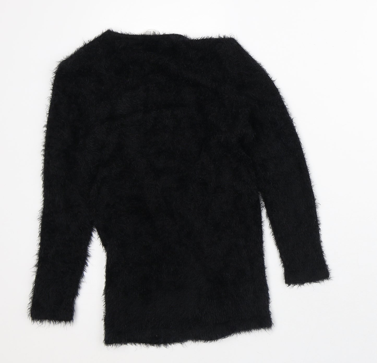 H&M Girls Black Round Neck  Polyamide Cardigan Jumper Size 4-5 Years   - Fluffy