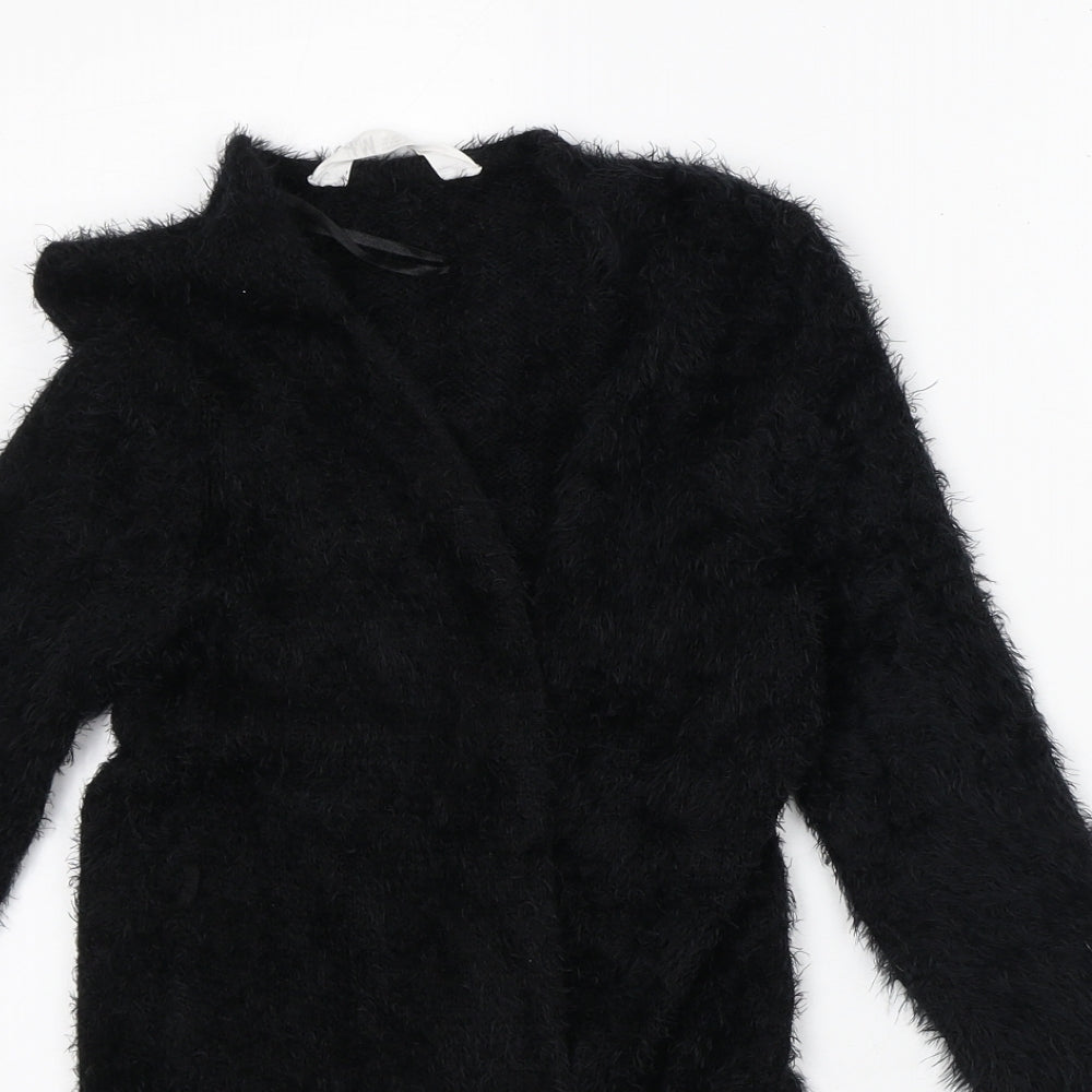 H&M Girls Black Round Neck  Polyamide Cardigan Jumper Size 4-5 Years   - Fluffy