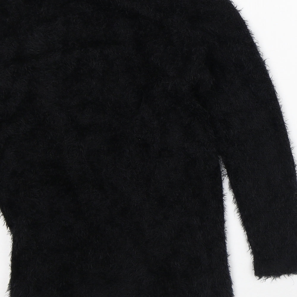 H&M Girls Black Round Neck  Polyamide Cardigan Jumper Size 4-5 Years   - Fluffy