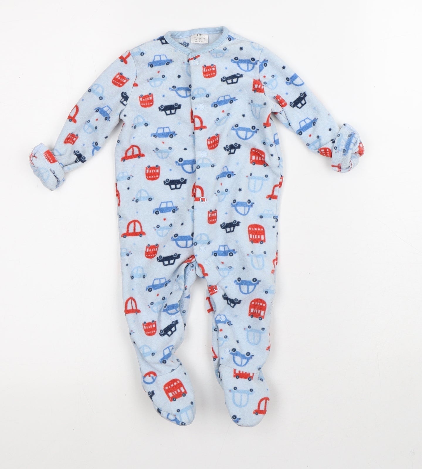 F&F Baby Blue Geometric Polyester Babygrow One-Piece Size 3-6 Months   - Cars