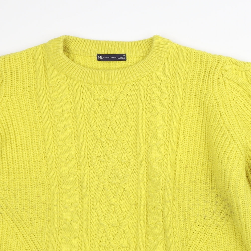 Marks and Spencer Womens Yellow Crew Neck  Polyester Pullover Jumper Size 22