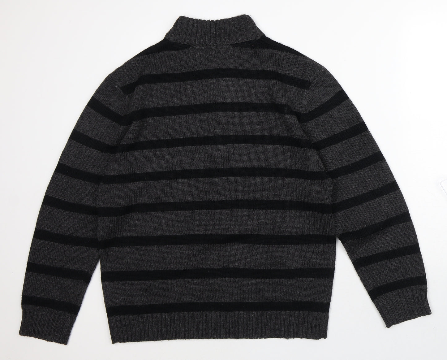 Pierre Cardin Mens Grey High Neck Striped Acrylic Pullover Jumper Size L
