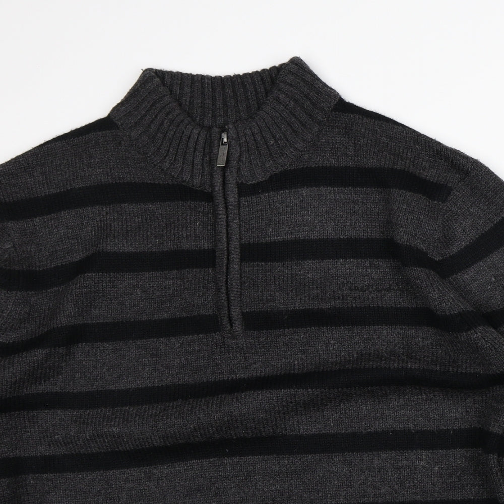 Pierre Cardin Mens Grey High Neck Striped Acrylic Pullover Jumper Size L