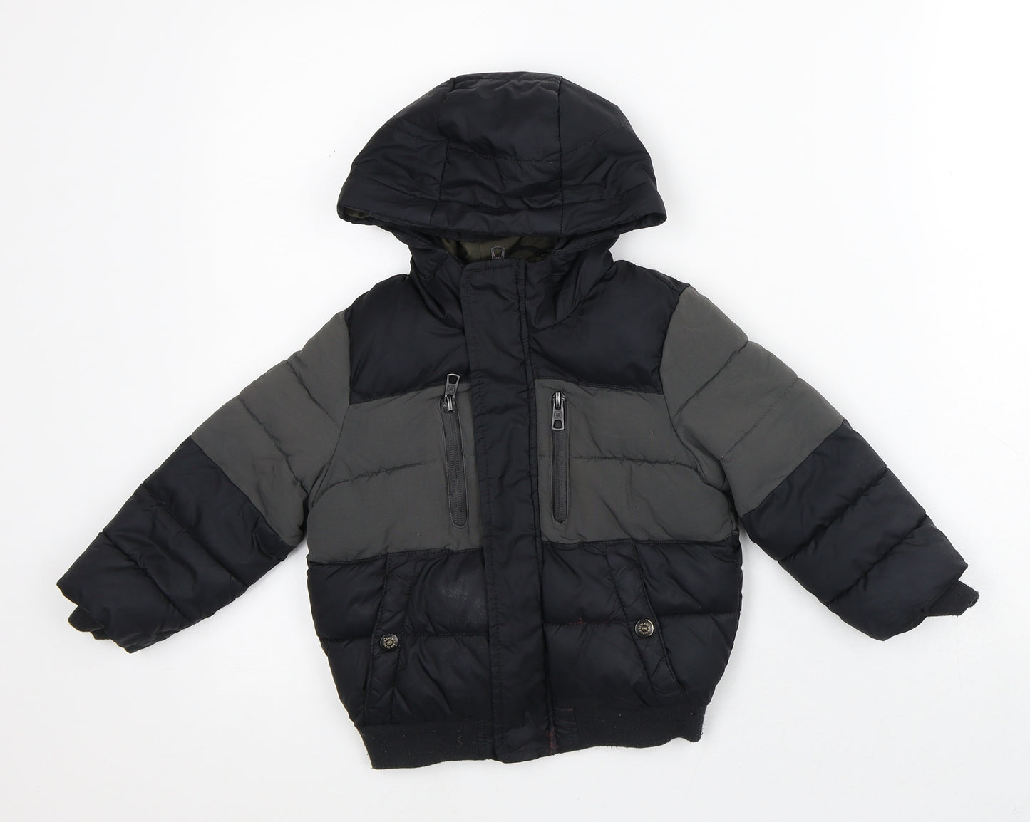Zaa Boys Black Colourblock  Puffer Jacket Coat Size 4 Years