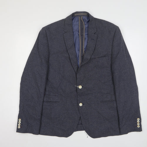 Marks and Spencer Mens Blue Geometric Cotton Jacket Suit Jacket Size 46