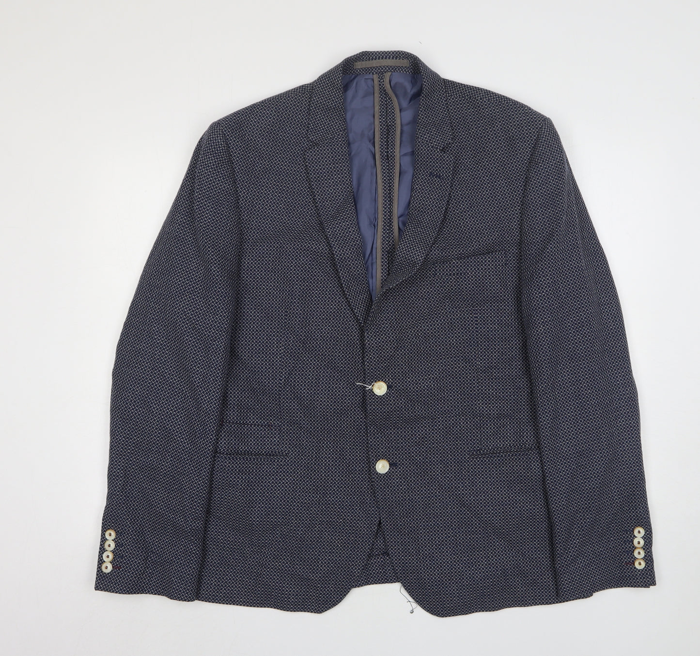 Marks and Spencer Mens Blue Geometric Cotton Jacket Suit Jacket Size 46