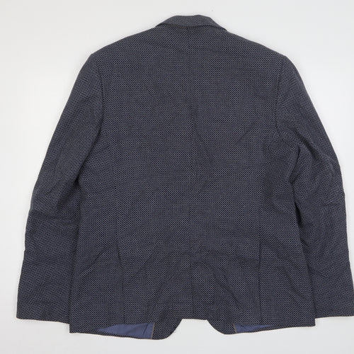Marks and Spencer Mens Blue Geometric Cotton Jacket Suit Jacket Size 46