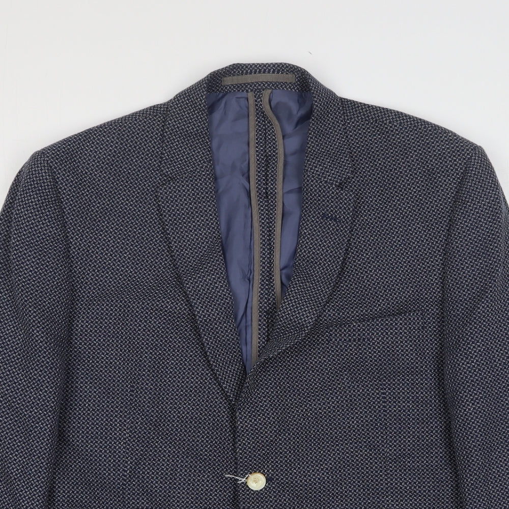 Marks and Spencer Mens Blue Geometric Cotton Jacket Suit Jacket Size 46