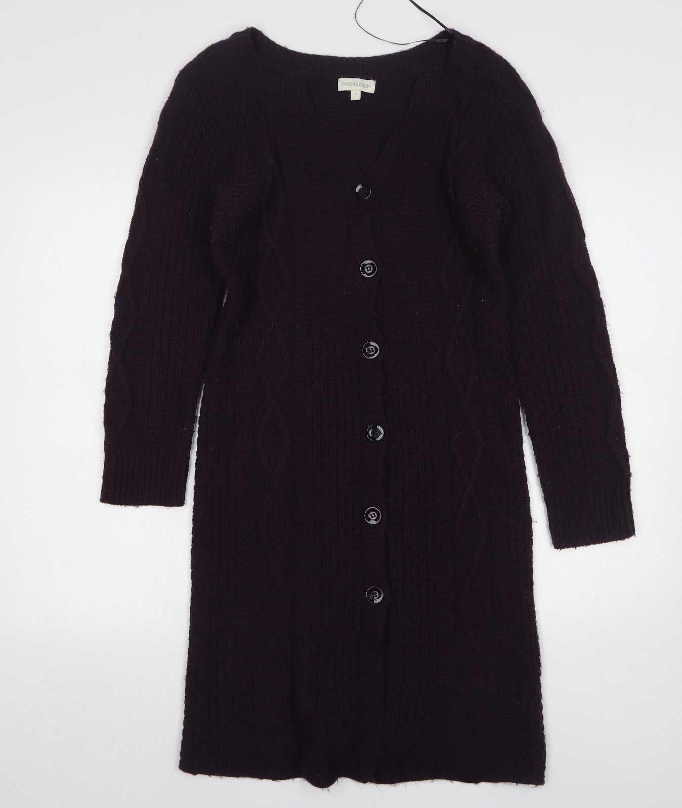 Monsoon Womens Purple V-Neck  Acrylic Cardigan Jumper Size S