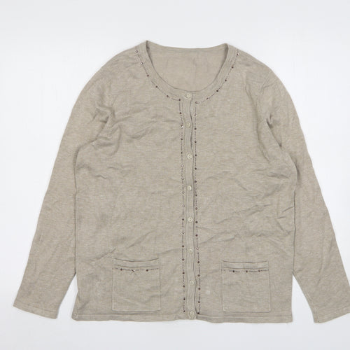 Preworn Womens Beige Round Neck  Viscose Cardigan Jumper Size M