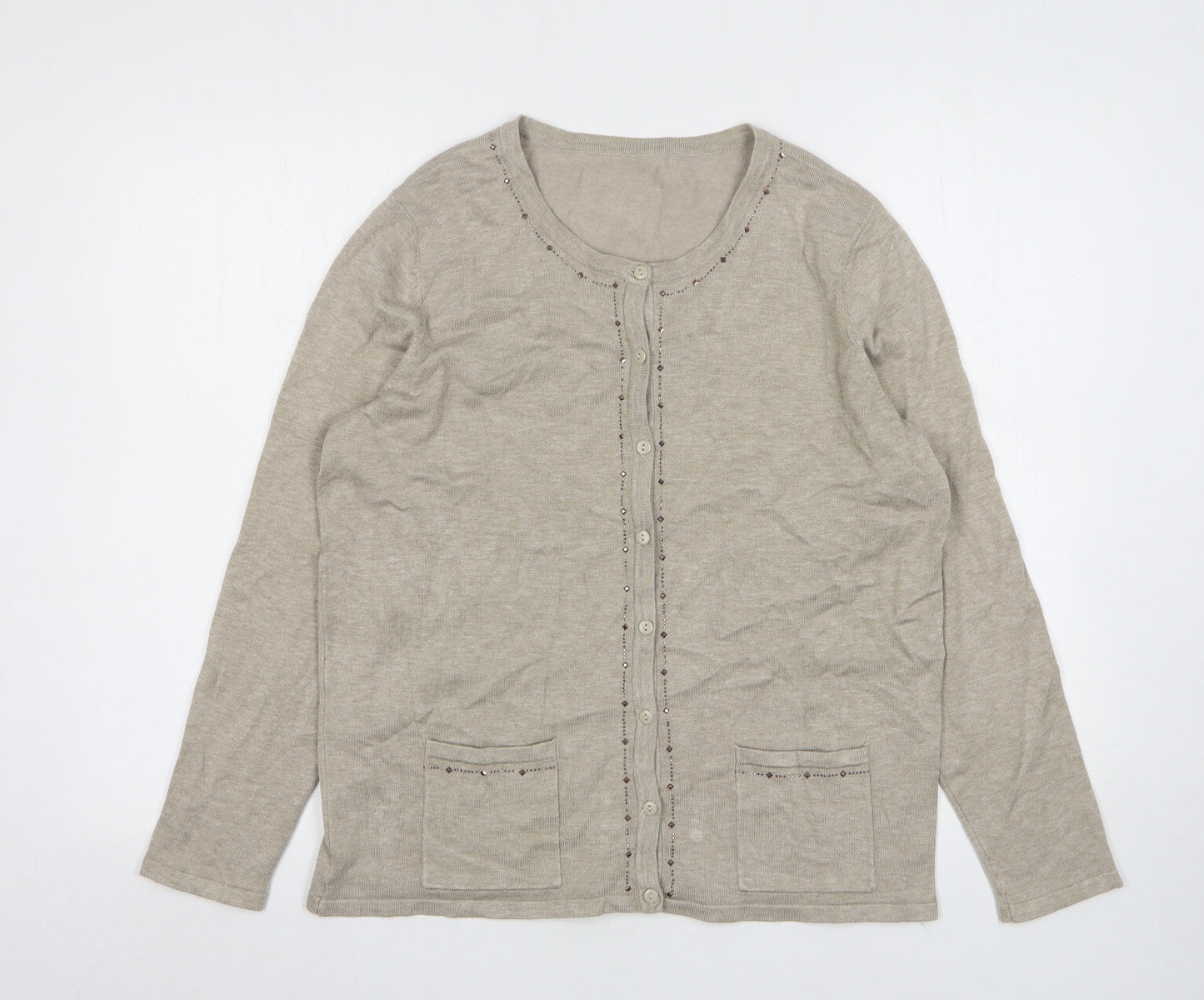 Preworn Womens Beige Round Neck  Viscose Cardigan Jumper Size M