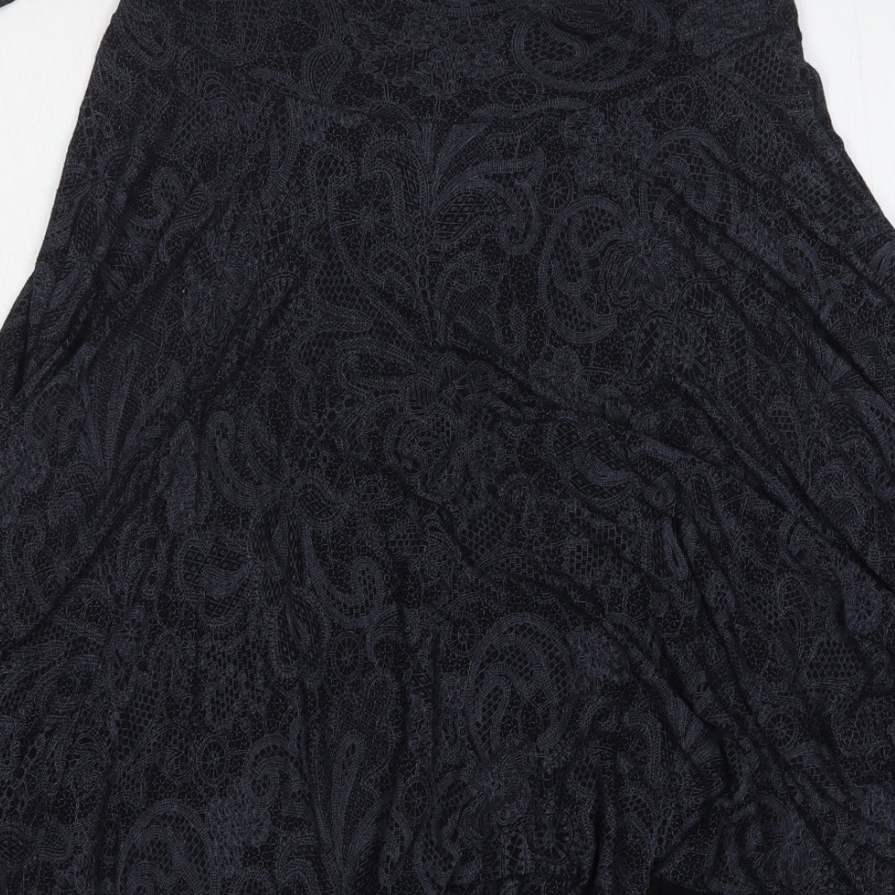 Soon Womens Black Geometric Viscose A-Line Skirt Size 10