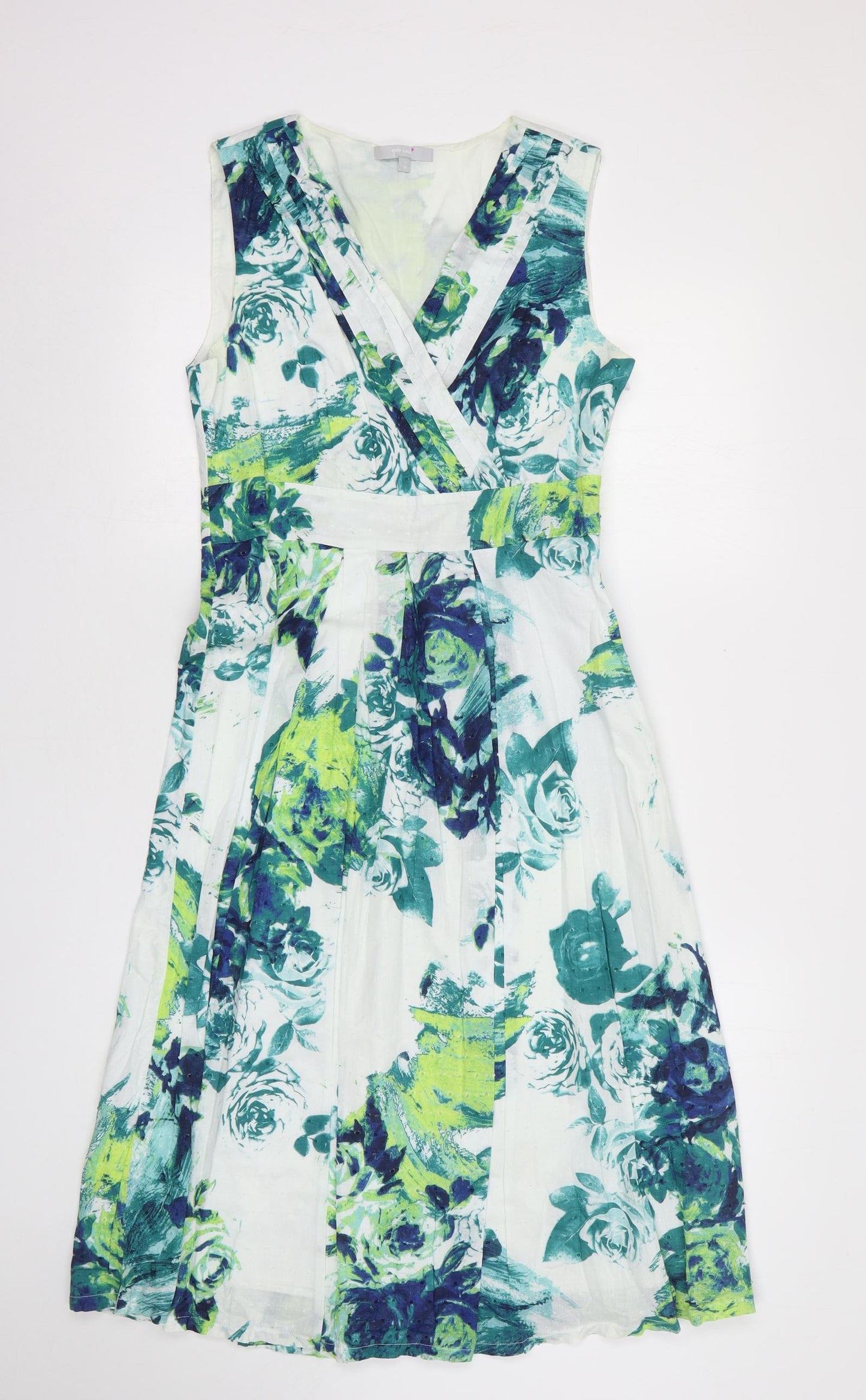 Per Una  Womens Multicoloured Floral Cotton A-Line  Size 10  V-Neck