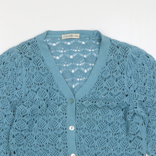 Gallery Womens Green V-Neck  Acrylic Cardigan Jumper Size XS
