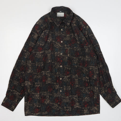 Pierre Sangan Mens Multicoloured Geometric Polyester  Button-Up Size M Collared