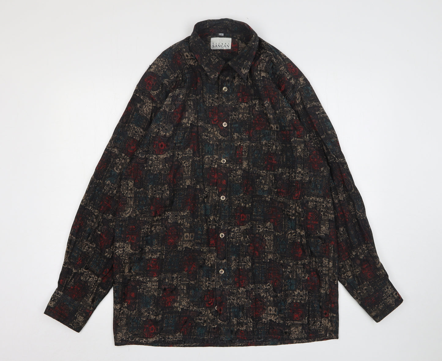 Pierre Sangan Mens Multicoloured Geometric Polyester  Button-Up Size M Collared