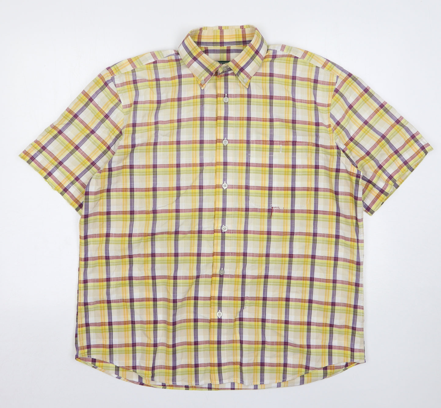 Renoir Mens Yellow Plaid Cotton  Button-Up Size L Collared