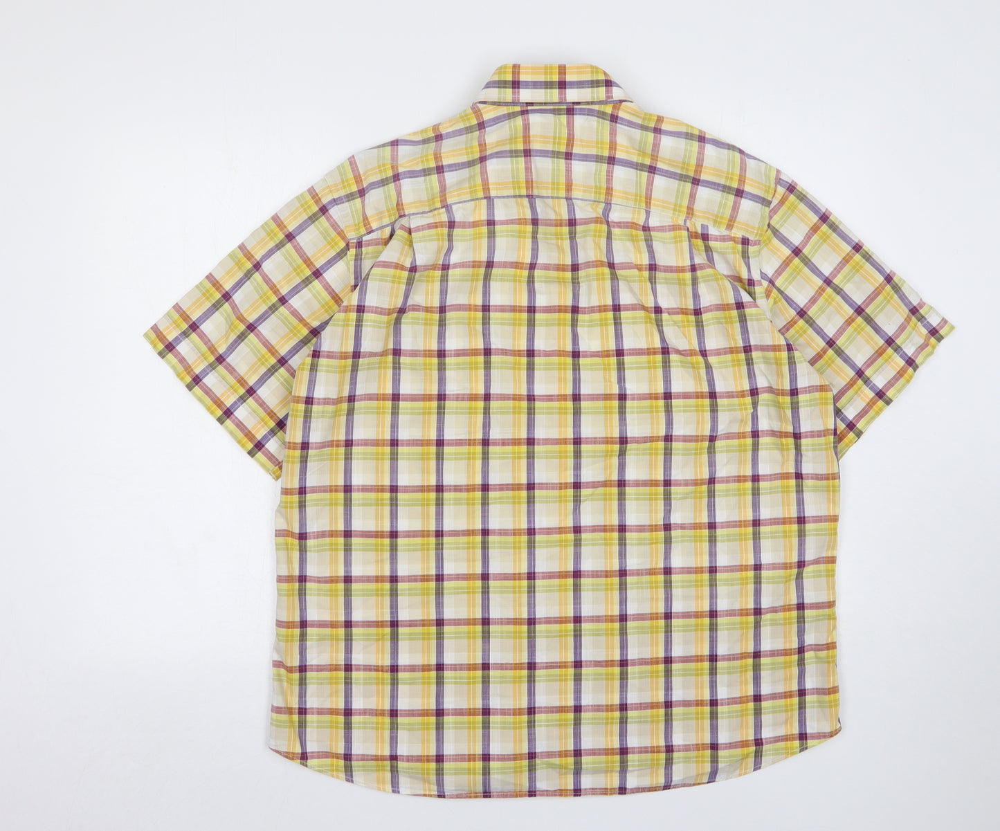Renoir Mens Yellow Plaid Cotton  Button-Up Size L Collared