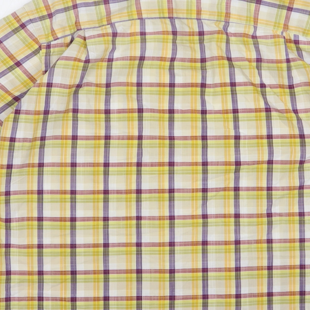 Renoir Mens Yellow Plaid Cotton  Button-Up Size L Collared