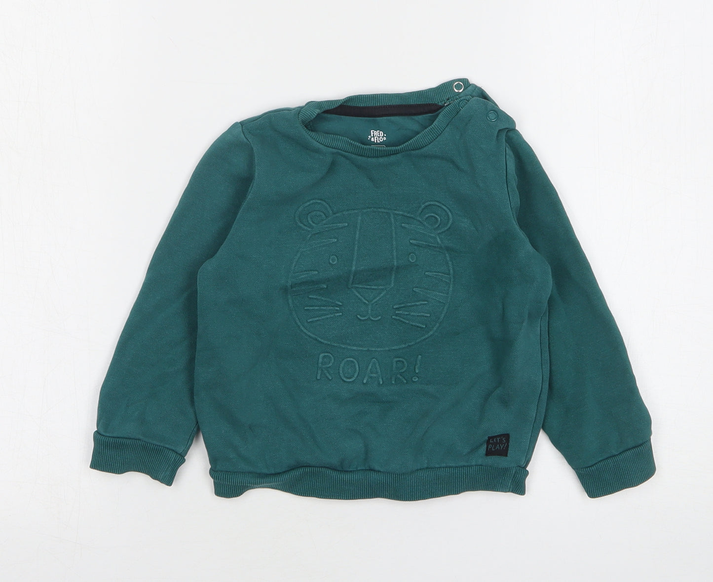 F&F Boys Green  Cotton Pullover Jumper Size 18-24 Months