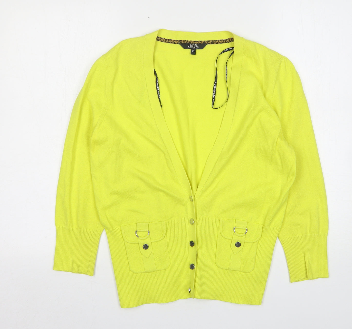 Star Womens Green V-Neck  Cotton Cardigan Jumper Size 16